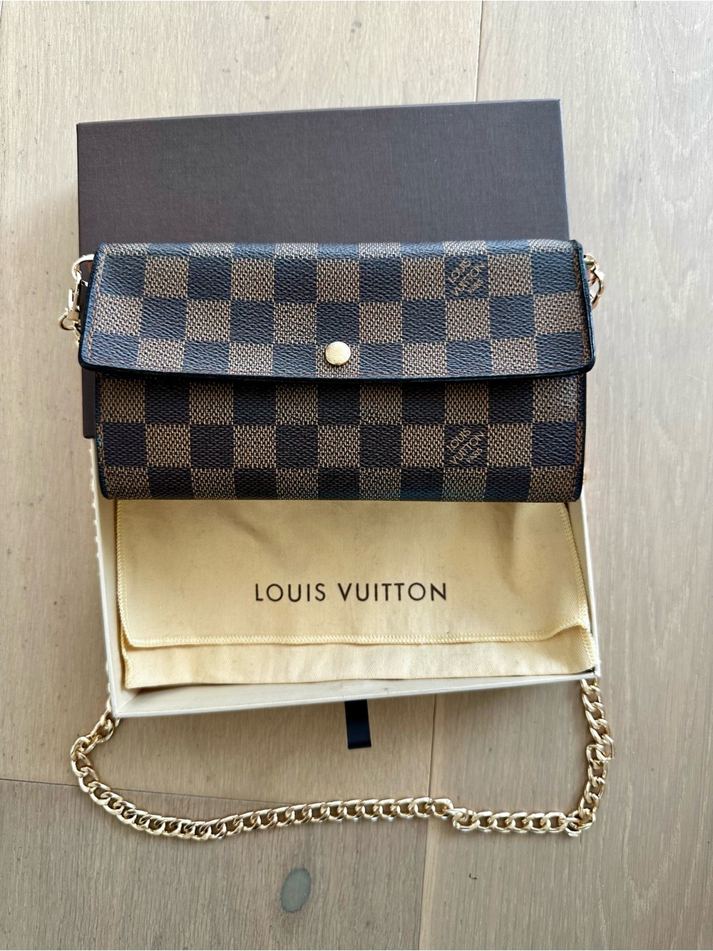 Authentic Louis Vuitton Damier Ebene Wallet on Chain